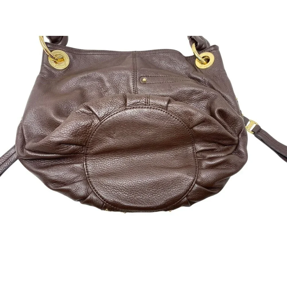 B Makowsky Dark Brown Leather Hobo Shoulder Studded Handbag Purse Logo Keychain - Picture 9 of 9